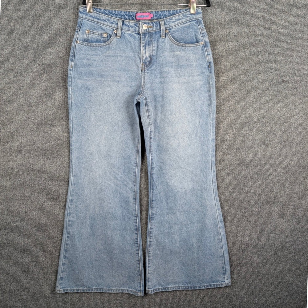 NEW Edikted Flare Jeans Medium Light Blue Y2K Wide Leg Denim